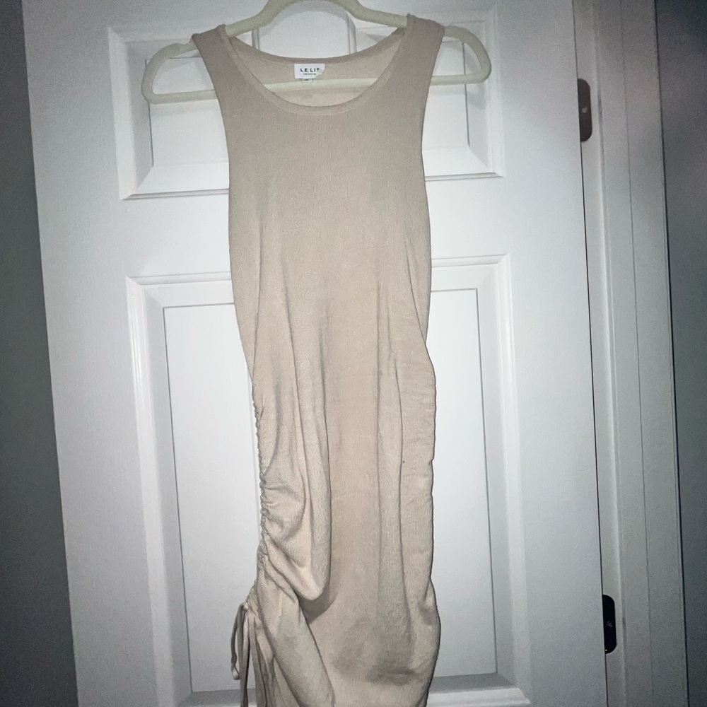 Cream Sleeveless Ruched Dress